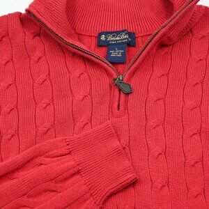 NEW Brooks Brothers Red Cable Quarter-Zip 100% Cotton Sweater Pullover L